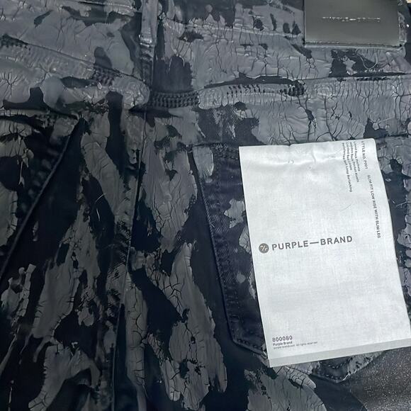 Purple Brand Black Crackle Effect Low Rise Slim Jeans NWT Size 34 - Picture 7 of 9